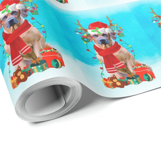 Rhodesian Rdgeback im Schnee mit Weihnachtsgeschen Geschenkpapier (Rolleneckpunkt)