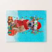 Rhodesian Rdgeback im Schnee mit Weihnachtsgeschen Puzzle (Horizontal)