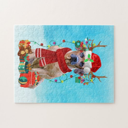 Rhodesian Rdgeback im Schnee mit Weihnachtsgeschen Puzzle (Horizontal)