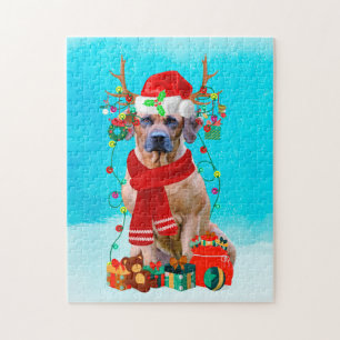 Rhodesian Rdgeback im Schnee mit Weihnachtsgeschen Puzzle