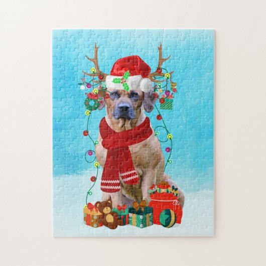Rhodesian Rdgeback im Schnee mit Weihnachtsgeschen Puzzle (Vertikal)