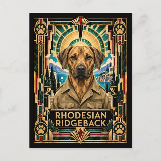 Rhodesian Ridgeback, Art Deco Hund Postkarte (Vorderseite)