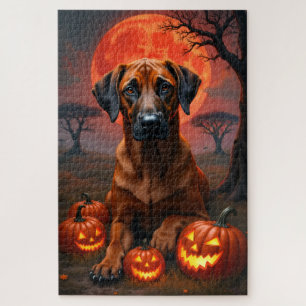 Rhodesian Ridgeback Blood Moon Halloween-Porträt Puzzle
