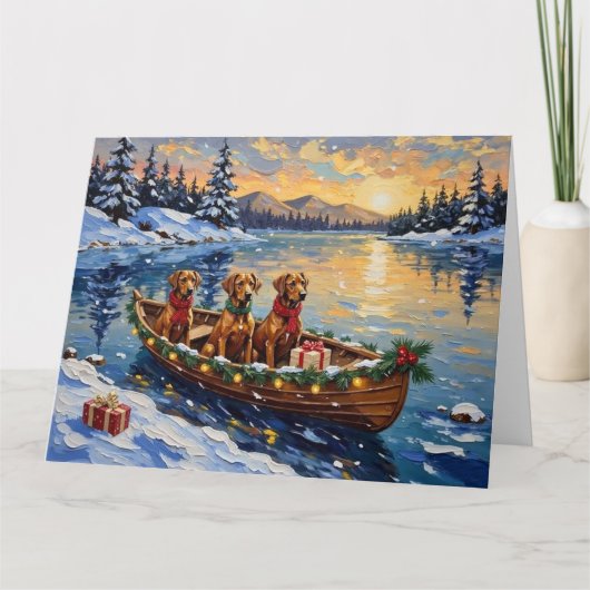 Rhodesian Ridgeback Christmas Boat Holiday Karte (Vorderseite)