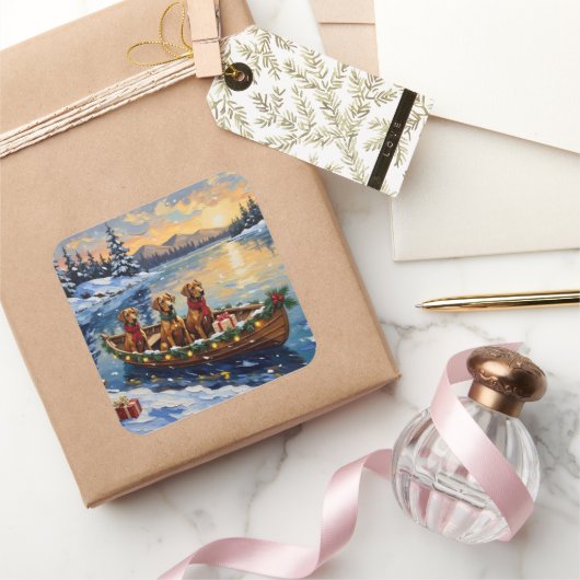 Rhodesian Ridgeback Christmas Boat Holiday Quadratischer Aufkleber (Schenken)