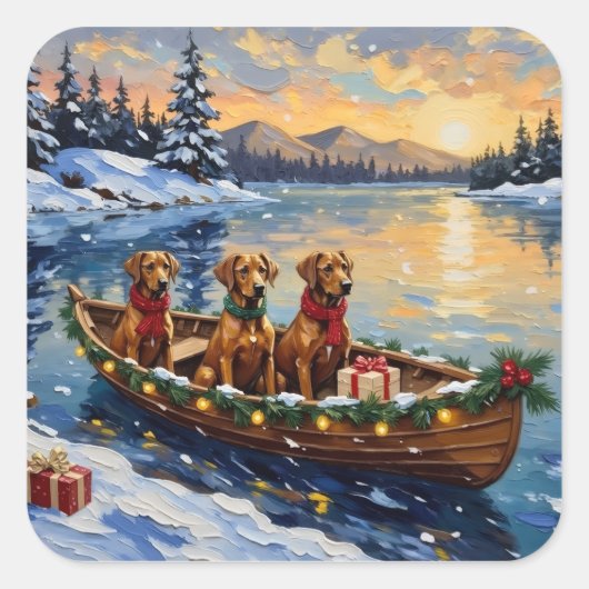 Rhodesian Ridgeback Christmas Boat Holiday Quadratischer Aufkleber (Vorderseite)