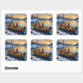 Rhodesian Ridgeback Christmas Boat Holiday Quadratischer Aufkleber (Blatt)