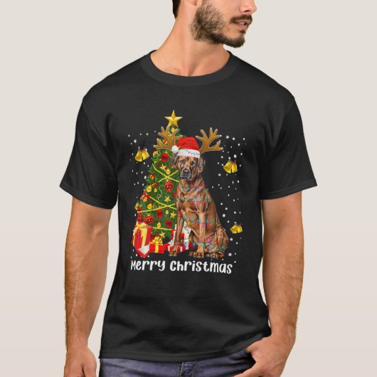 Rhodesian Ridgeback Christmas Lights Tree Santa Xm T-Shirt (Vorderseite)