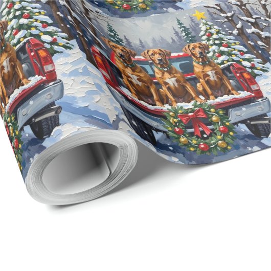 Rhodesian Ridgeback Christmas Red Truck Holiday Geschenkpapier (Rolleneckpunkt)