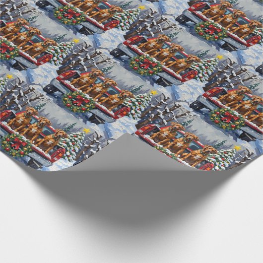 Rhodesian Ridgeback Christmas Red Truck Holiday Geschenkpapier (Ecke)