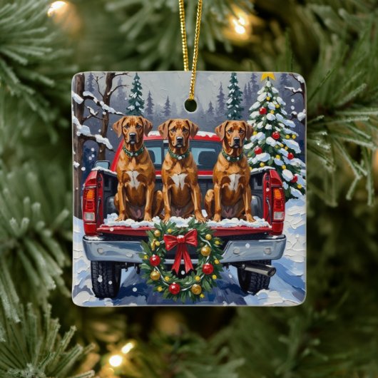 Rhodesian Ridgeback Christmas Red Truck Holiday Keramikornament (Baum)
