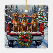 Rhodesian Ridgeback Christmas Red Truck Holiday Keramikornament (Rückseite)