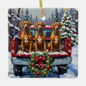 Rhodesian Ridgeback Christmas Red Truck Holiday Keramikornament (Vorderseite)