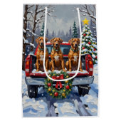 Rhodesian Ridgeback Christmas Red Truck Holiday Mittlere Geschenktüte (Rückseite)