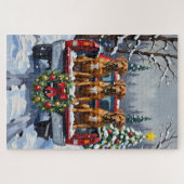 Rhodesian Ridgeback Christmas Red Truck Holiday Puzzle (Horizontal)