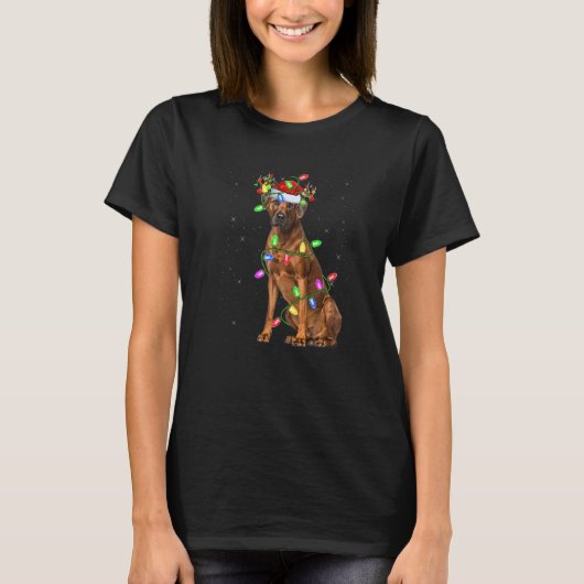 Rhodesian Ridgeback Christmas Tree Light Pajama Do T-Shirt (Vorderseite)