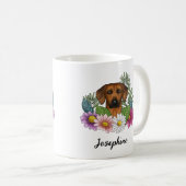 Rhodesian Ridgeback Dog Blume und Name Kaffeetasse (VorderseiteRechts)