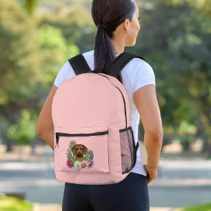 Rhodesian Ridgeback Dog Colorful Blume Rosa Bedruckter Rucksack