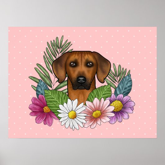 Rhodesian Ridgeback Dog Colorful Blume Rosa Poster (Vorne)
