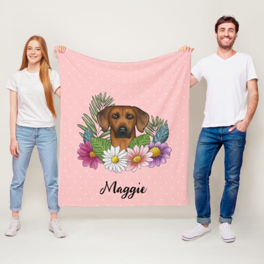 Rhodesian Ridgeback Dog Farbige Wildblumen Rosa Fleecedecke (Beispiel)