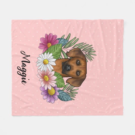 Rhodesian Ridgeback Dog Farbige Wildblumen Rosa Fleecedecke (Vorderseite (Horizontal))