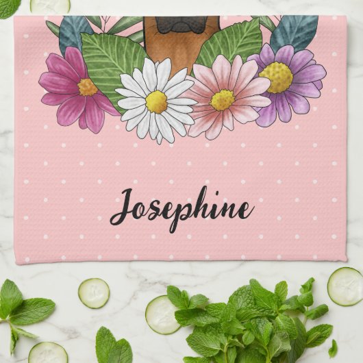 Rhodesian Ridgeback Dog Farbige Wildblumen Rosa Geschirrtuch (Gefaltet)