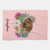 Rhodesian Ridgeback Dog Farbige Wildblumen Rosa Geschirrtuch (Horizontal)
