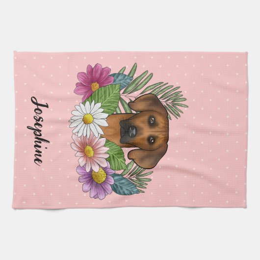 Rhodesian Ridgeback Dog Farbige Wildblumen Rosa Geschirrtuch (Horizontal)