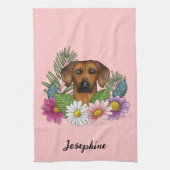 Rhodesian Ridgeback Dog Farbige Wildblumen Rosa Geschirrtuch (Vertikal)