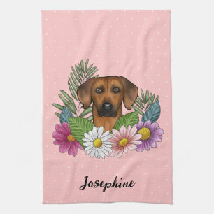 Rhodesian Ridgeback Dog Farbige Wildblumen Rosa Geschirrtuch
