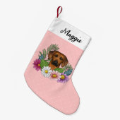 Rhodesian Ridgeback Dog Farbige Wildblumen Rosa Kleiner Weihnachtsstrumpf (Vorderansicht (hängend))
