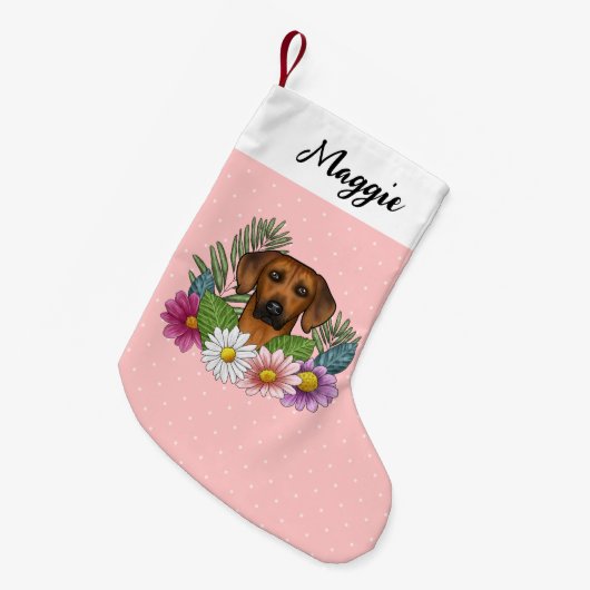 Rhodesian Ridgeback Dog Farbige Wildblumen Rosa Kleiner Weihnachtsstrumpf (Vorderansicht (hängend))