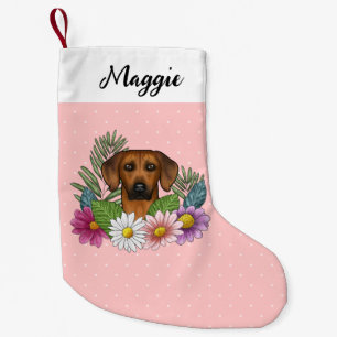 Rhodesian Ridgeback Dog Farbige Wildblumen Rosa Kleiner Weihnachtsstrumpf