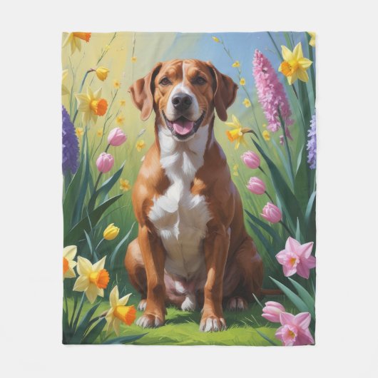 Rhodesian Ridgeback Dog Frühlingsblumen Malerei Fleecedecke (Vorderseite)