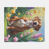 Rhodesian Ridgeback Dog Frühlingsblumen Malerei Fleecedecke (Vorderseite (Horizontal))
