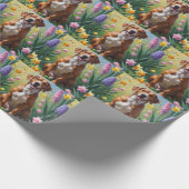 Rhodesian Ridgeback Dog Frühlingsblumen Malerei Geschenkpapier (Ecke)