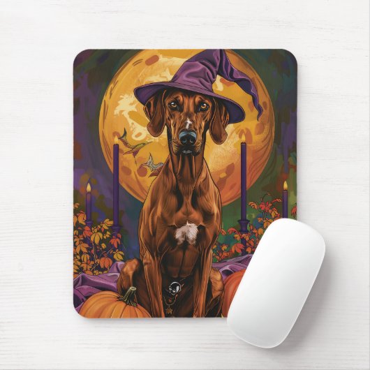 Rhodesian Ridgeback Dog Halloween Hexenkürbis Mousepad (Mit Mouse)