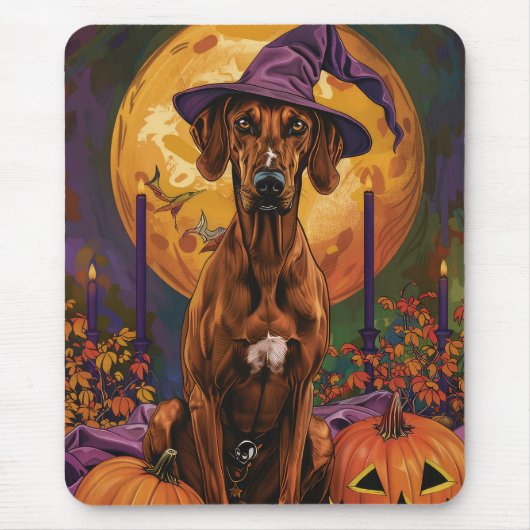 Rhodesian Ridgeback Dog Halloween Hexenkürbis Mousepad (Vorne)