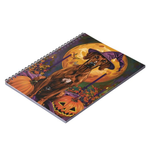 Rhodesian Ridgeback Dog Halloween Hexenkürbis Notizblock (Linke Seite)