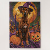 Rhodesian Ridgeback Dog Halloween Hexenkürbis Puzzle (Vertikal)