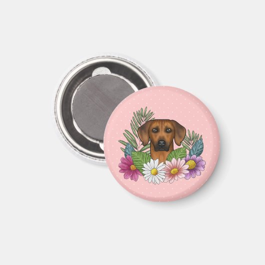Rhodesian Ridgeback Dog Head Summer Florals Pink Magnet (Vorderseite/Rückseite)