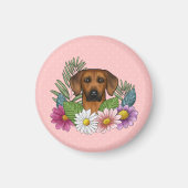 Rhodesian Ridgeback Dog Head Summer Florals Pink Magnet (Vorne)