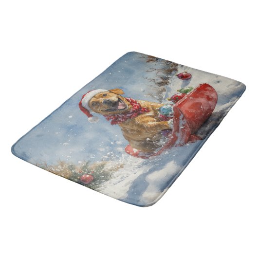 Rhodesian Ridgeback Dog in Sledge Weihnachten Badematte (Schrägansicht)