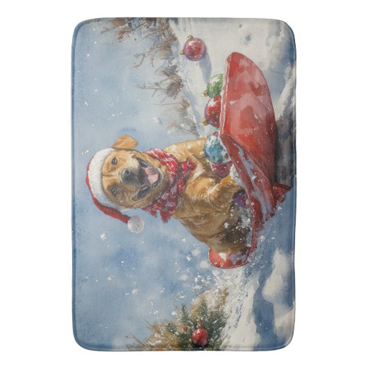 Rhodesian Ridgeback Dog in Sledge Weihnachten Badematte (Vorderseite Vertikal)