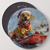 Rhodesian Ridgeback Dog in Sledge Weihnachten Button (Vorne & Hinten)