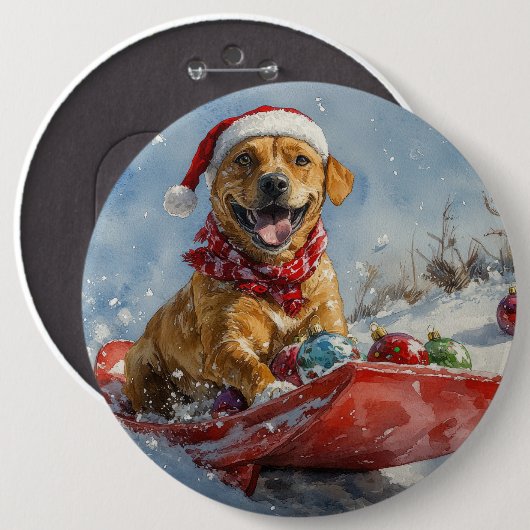 Rhodesian Ridgeback Dog in Sledge Weihnachten Button (Vorne & Hinten)