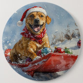 Rhodesian Ridgeback Dog in Sledge Weihnachten Button (Vorderseite)