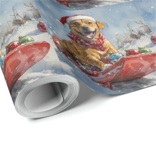 Rhodesian Ridgeback Dog in Sledge Weihnachten Geschenkpapier (Rolleneckpunkt)