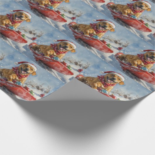 Rhodesian Ridgeback Dog in Sledge Weihnachten Geschenkpapier (Ecke)