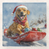 Rhodesian Ridgeback Dog in Sledge Weihnachten Glasuntersetzer (Vorderseite)